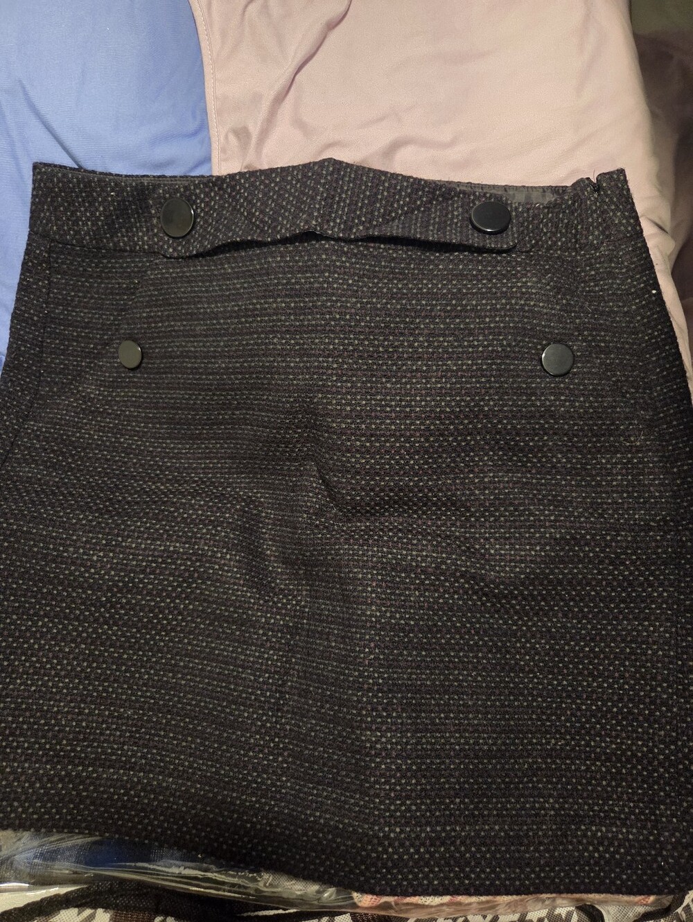 Classic Black Tweed Button-Front Mini Skirt